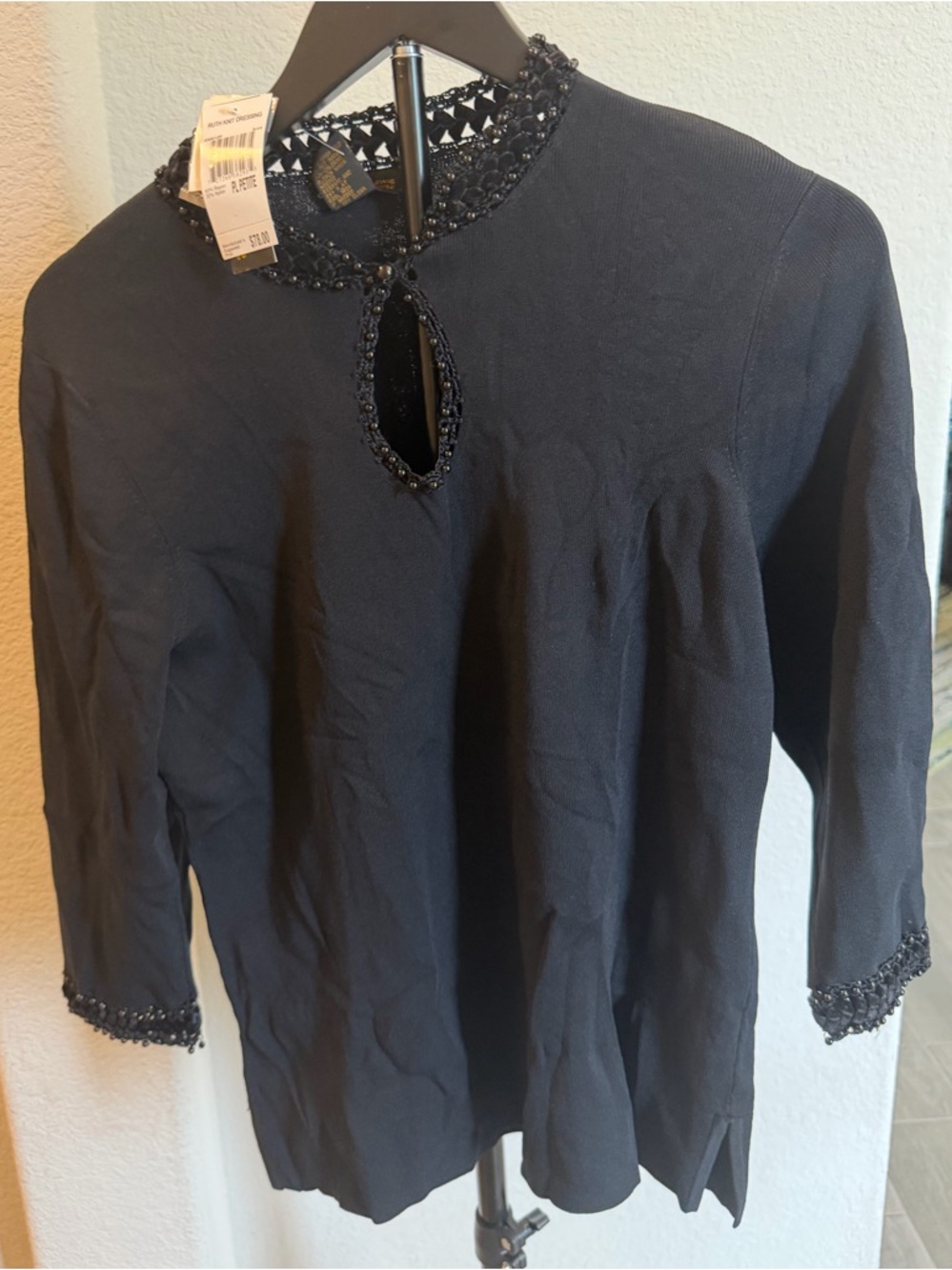 Grace Dane Lew Black Keyhole Ruth Knit Dressing Tunic Top Petite L